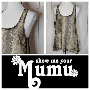 Show Me Your‎ Mumu Snakeskin Print Sheer Tank Top With Pocket Made In USA